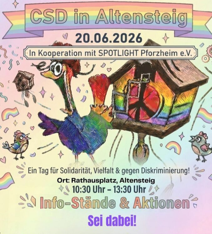 Mini - CSD in Altensteig am 20.06.2026 um 10:30 - 13:30 Uhr auf dem Rathausplatz in Altensteig.