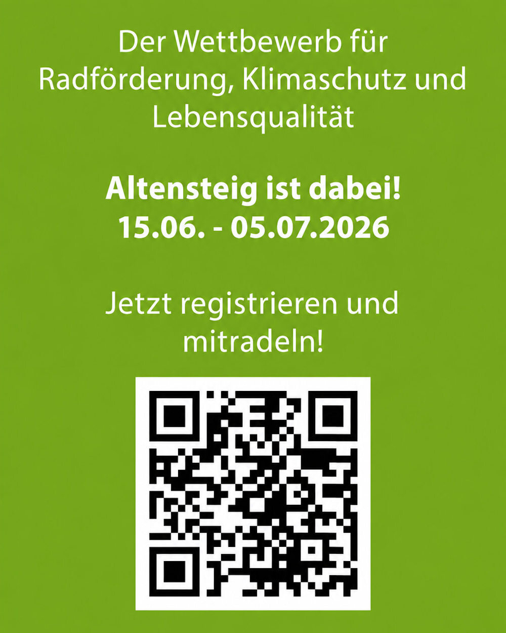 Das Stadtradeln in Altensteig findet statt vom 15.06.26 bis zum 05.07.26